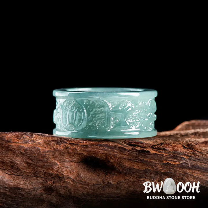 Buddha Stones Natural Jade Om Mani Padme Hum Carved Prosperity Ring - Ring