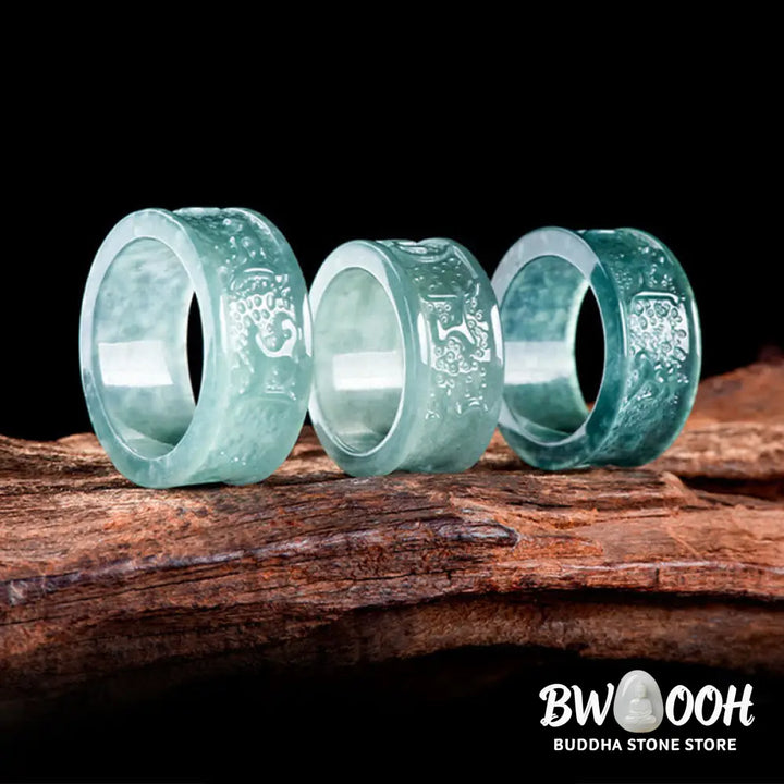 Buddha Stones Natural Jade Om Mani Padme Hum Carved Prosperity Ring - Ring