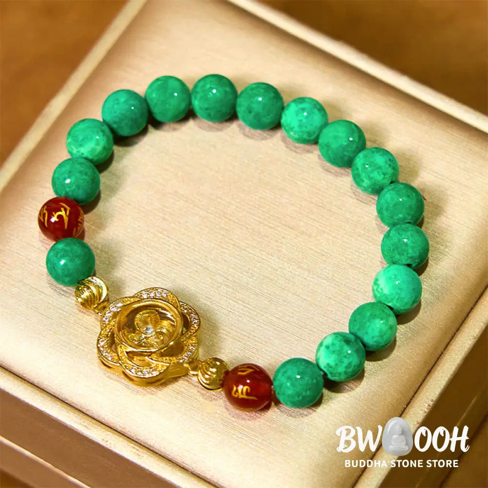Buddha Stones Natural Jade Om Mani Padme Hum Cyclone Charm Prosperity Bracelet - BWOOOH - Jade(Wrist Circumference: