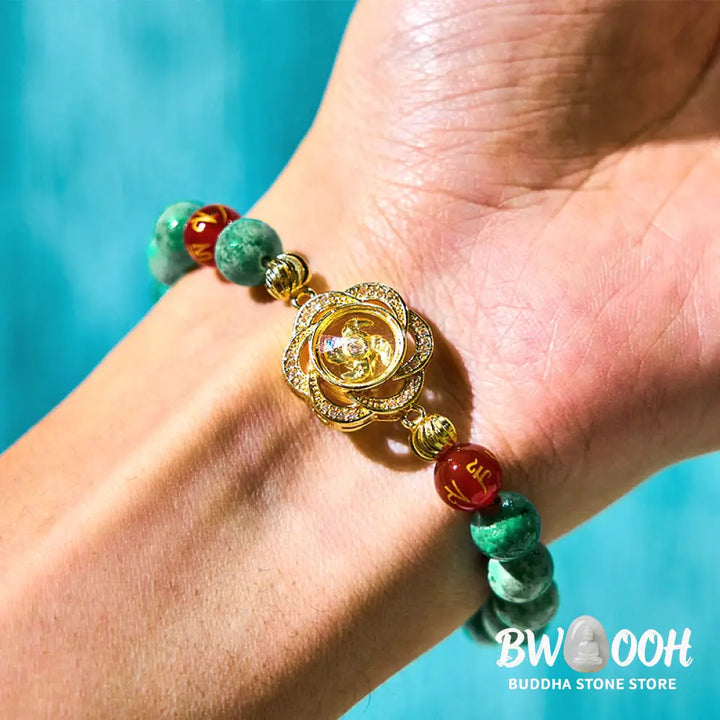 Buddha Stones Natural Jade Om Mani Padme Hum Cyclone Charm Prosperity Bracelet - BWOOOH - Jade(Wrist Circumference: