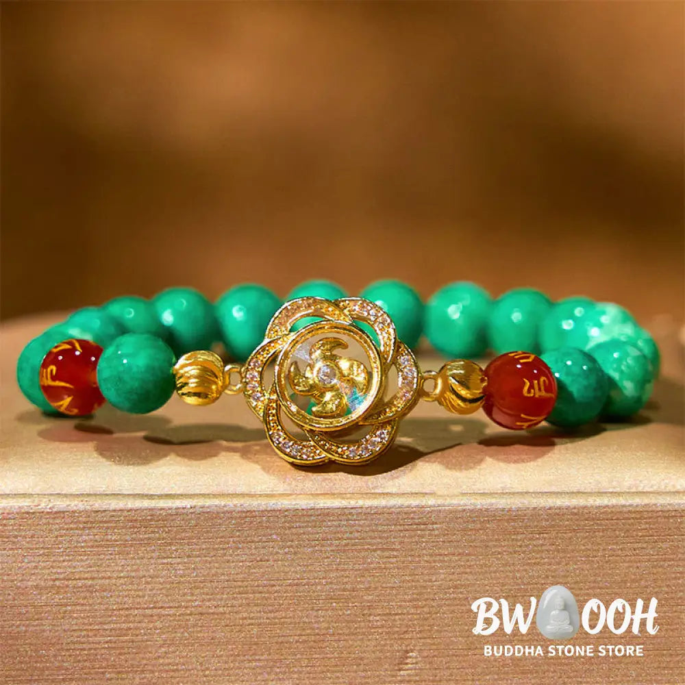 Buddha Stones Natural Jade Om Mani Padme Hum Cyclone Charm Prosperity Bracelet - BWOOOH - Jade(Wrist Circumference: