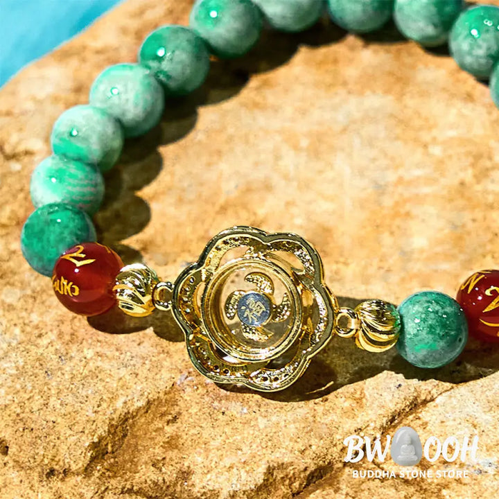 Buddha Stones Natural Jade Om Mani Padme Hum Cyclone Charm Prosperity Bracelet - BWOOOH - Jade(Wrist Circumference: