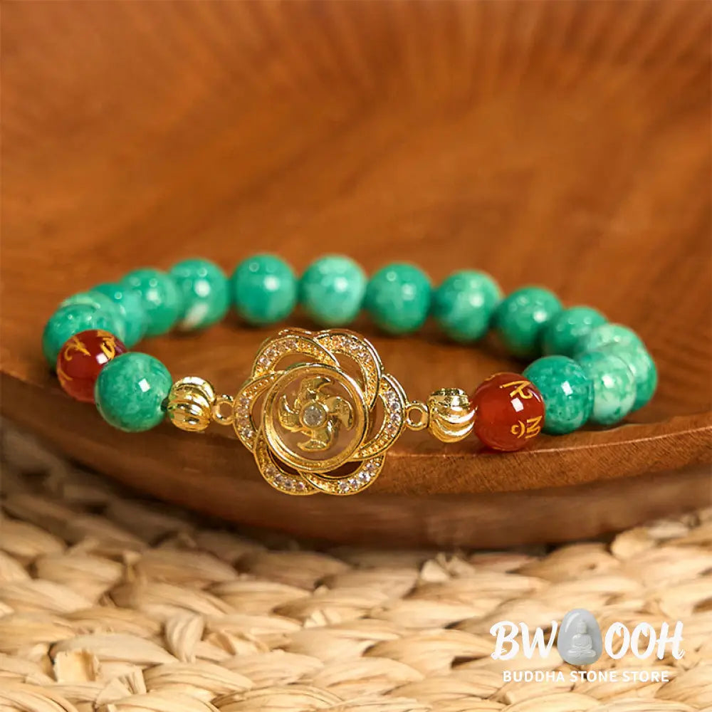 Buddha Stones Natural Jade Om Mani Padme Hum Cyclone Charm Prosperity Bracelet - BWOOOH - Jade(Wrist Circumference: