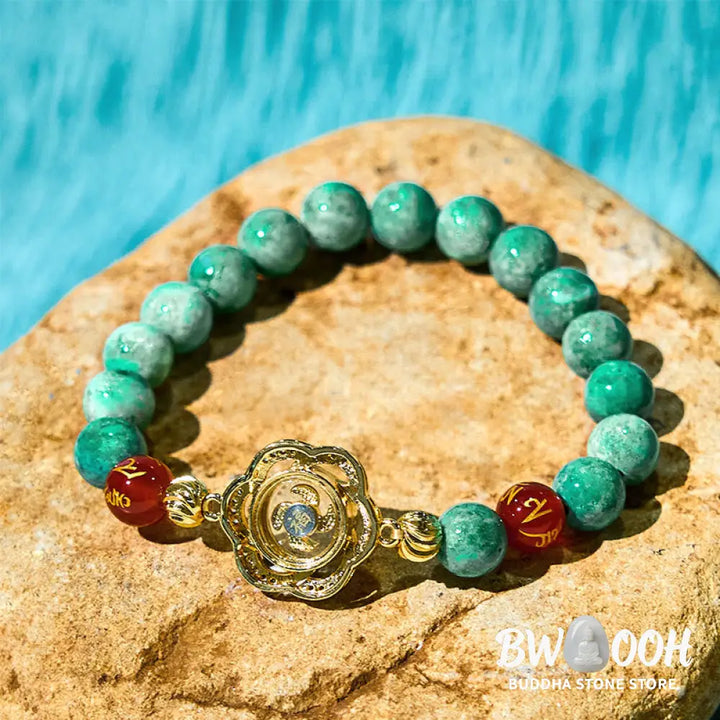 Buddha Stones Natural Jade Om Mani Padme Hum Cyclone Charm Prosperity Bracelet - BWOOOH - Jade(Wrist Circumference: