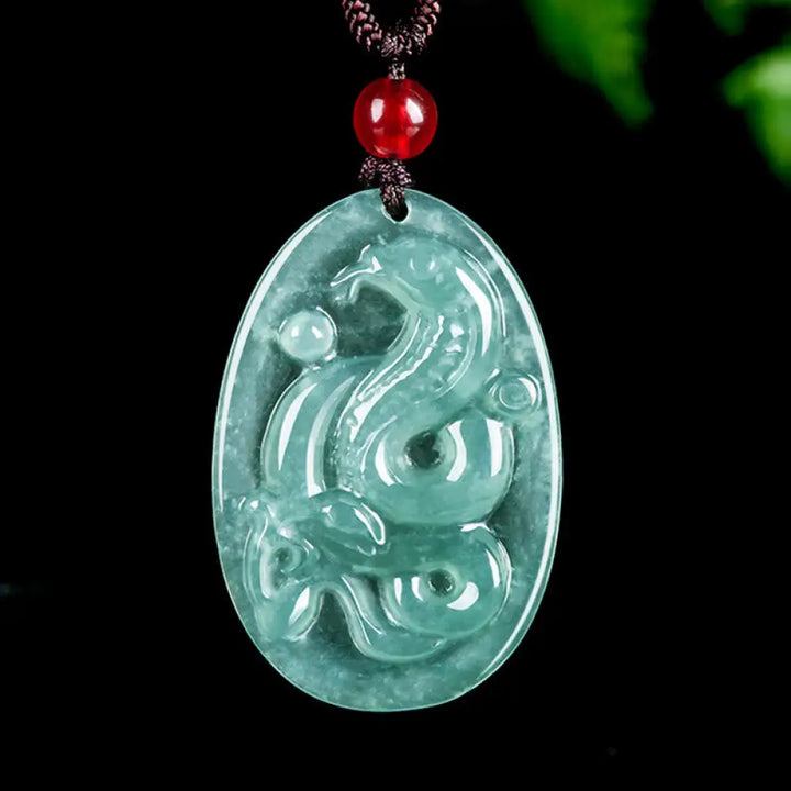 Buddha Stones Natural Jade Oval Year Of The Snake Luck Necklace Pendant - BWOOOH - Jade Snake - Necklaces &amp; Pendants