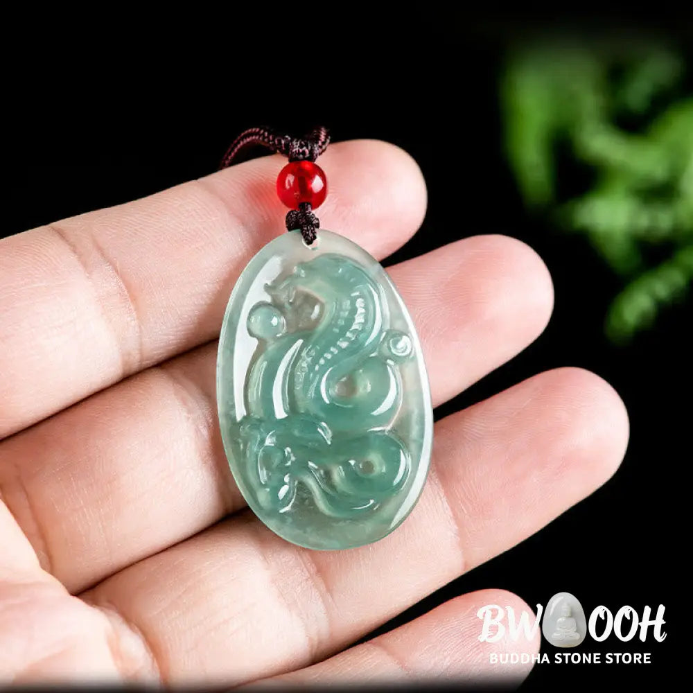 Buddha Stones Natural Jade Oval Year Of The Snake Luck Necklace Pendant - BWOOOH - Jade Snake - Necklaces &amp; Pendants