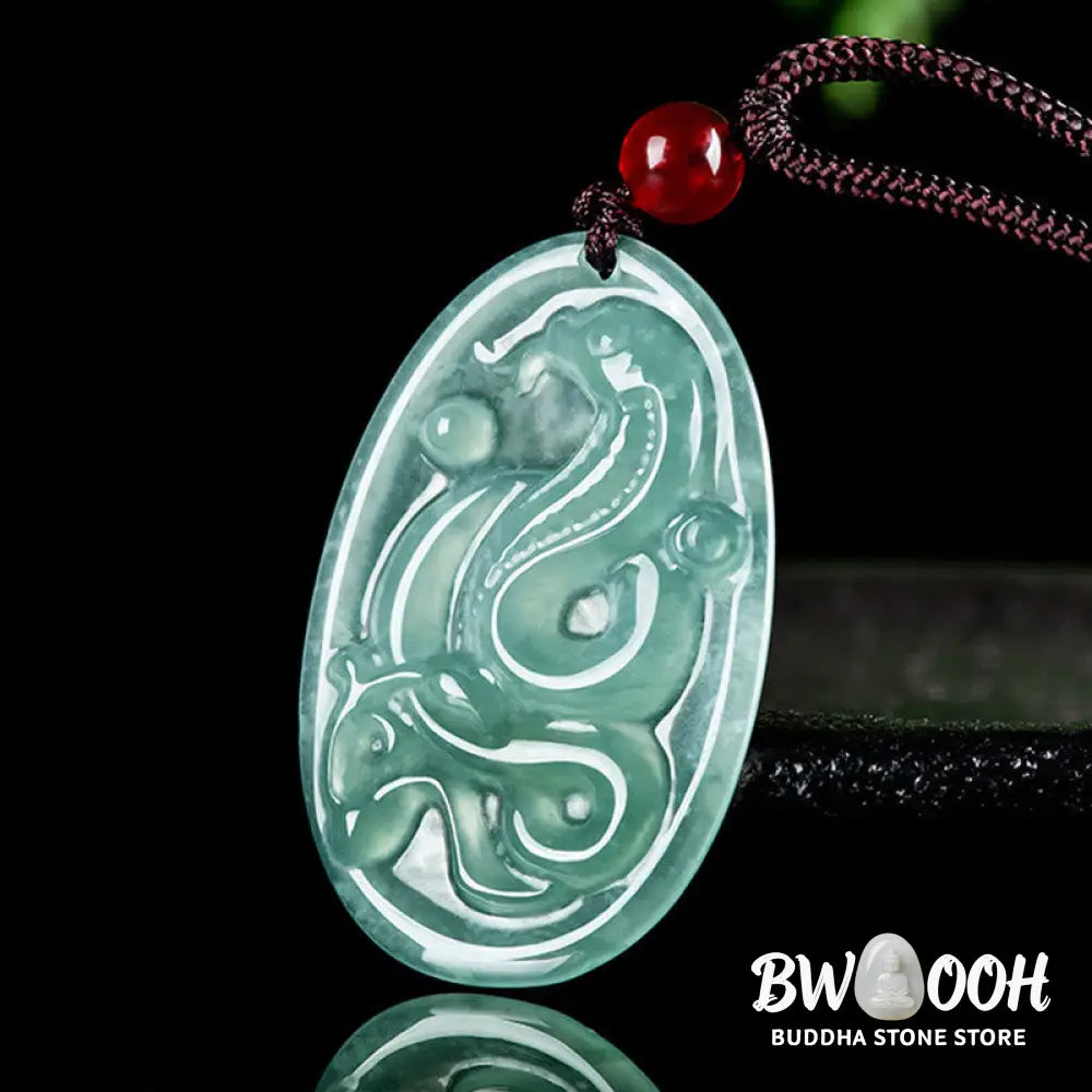Buddha Stones Natural Jade Oval Year Of The Snake Luck Necklace Pendant - BWOOOH - Jade Snake - Necklaces &amp; Pendants