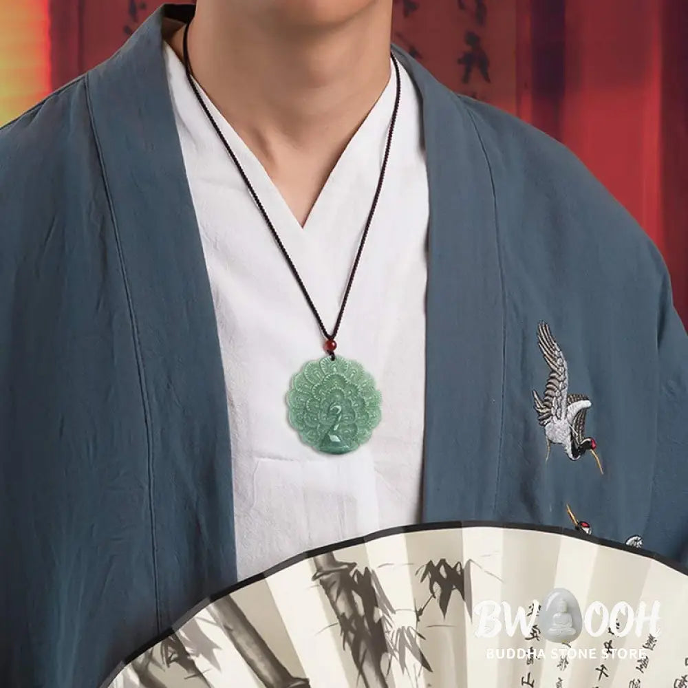Buddha Stones Natural Jade Peacock Luck Prosperity Necklace Pendant - BWOOOH - Jade (Prosperity ♥ Abundance)