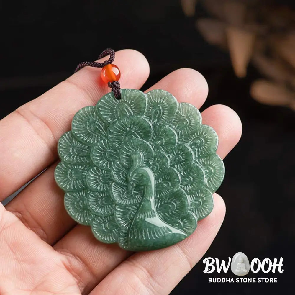 Buddha Stones Natural Jade Peacock Luck Prosperity Necklace Pendant - BWOOOH - Jade (Prosperity ♥ Abundance)