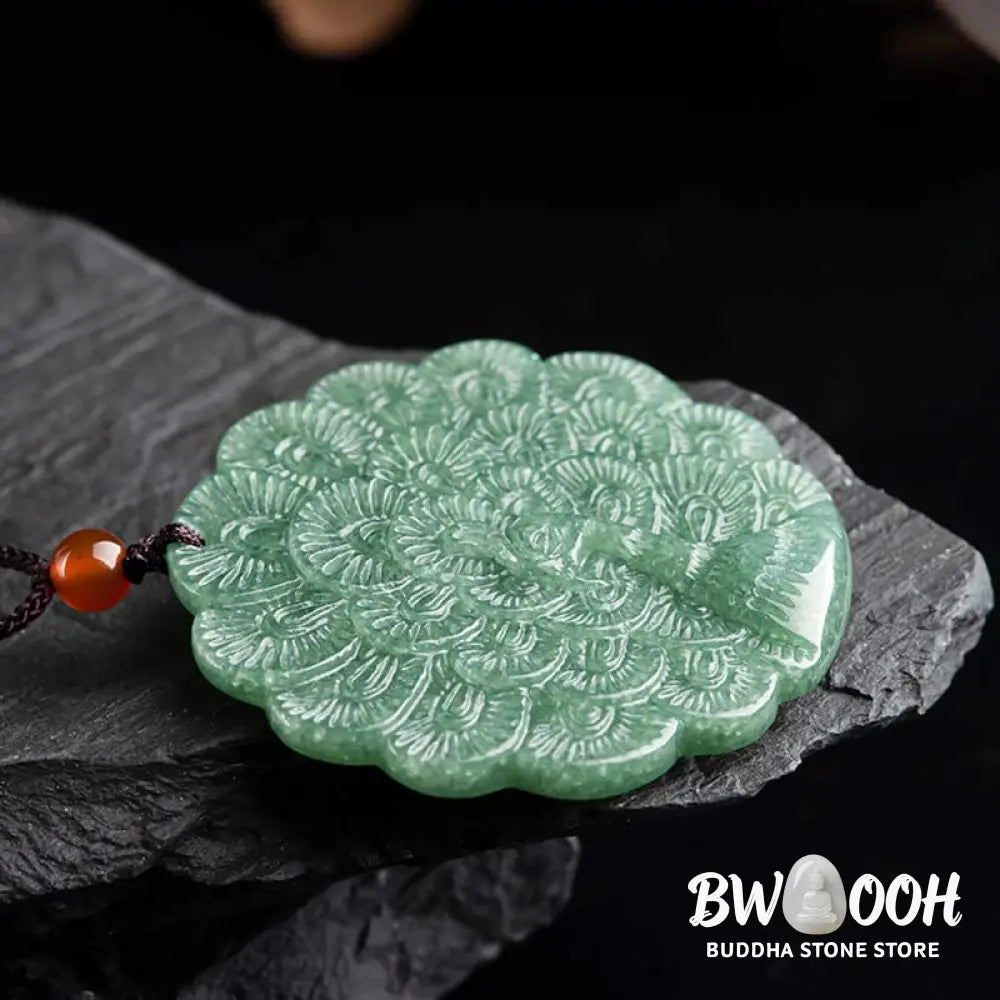 Buddha Stones Natural Jade Peacock Luck Prosperity Necklace Pendant - BWOOOH - Jade (Prosperity ♥ Abundance)