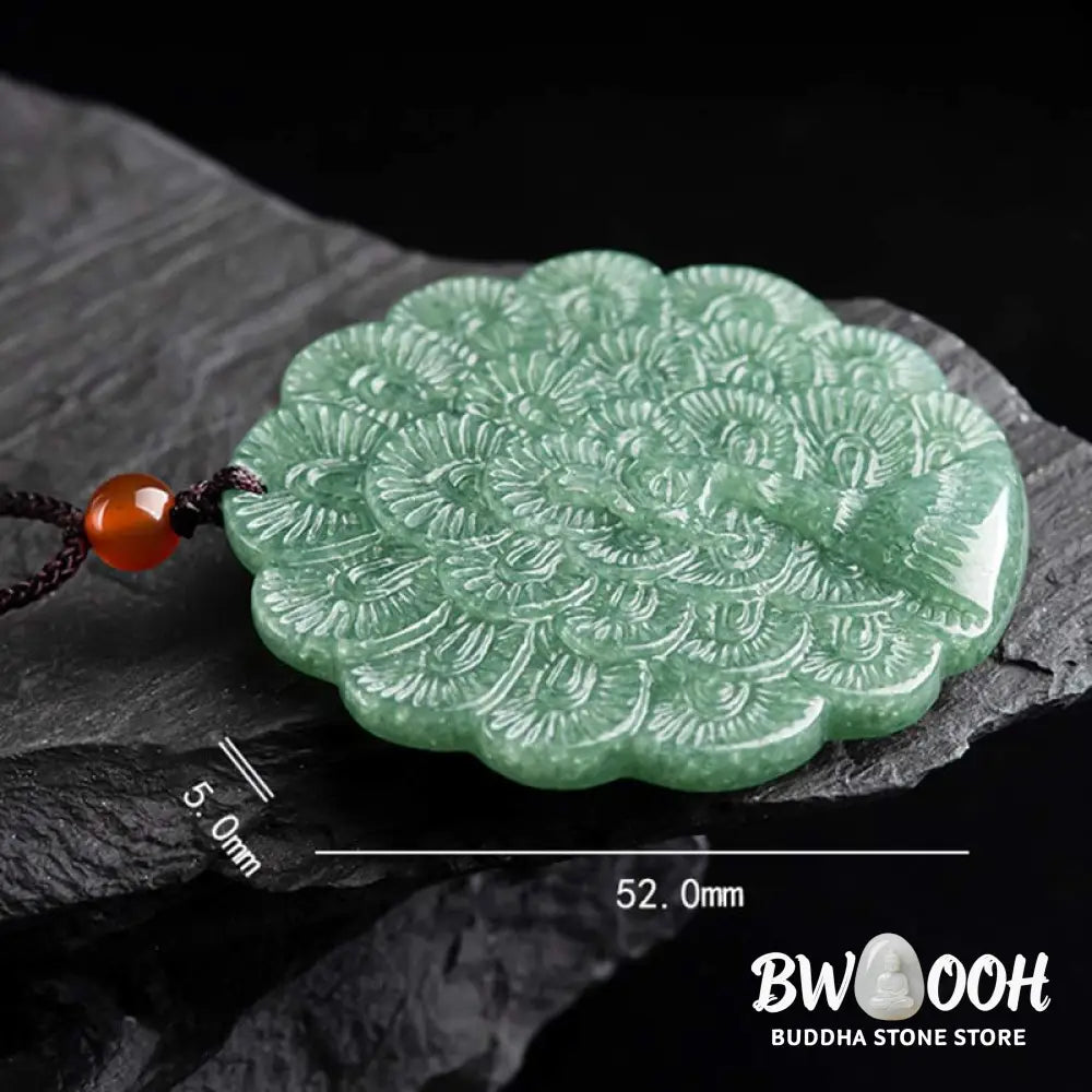 Buddha Stones Natural Jade Peacock Luck Prosperity Necklace Pendant - BWOOOH - Jade (Prosperity ♥ Abundance)