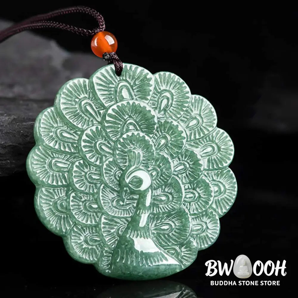 Buddha Stones Natural Jade Peacock Luck Prosperity Necklace Pendant - BWOOOH - Jade (Prosperity ♥ Abundance)