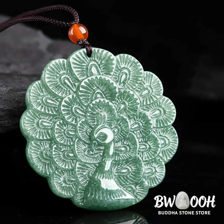 Buddha Stones Natural Jade Peacock Luck Prosperity Necklace Pendant - BWOOOH - Jade (Prosperity ♥ Abundance)