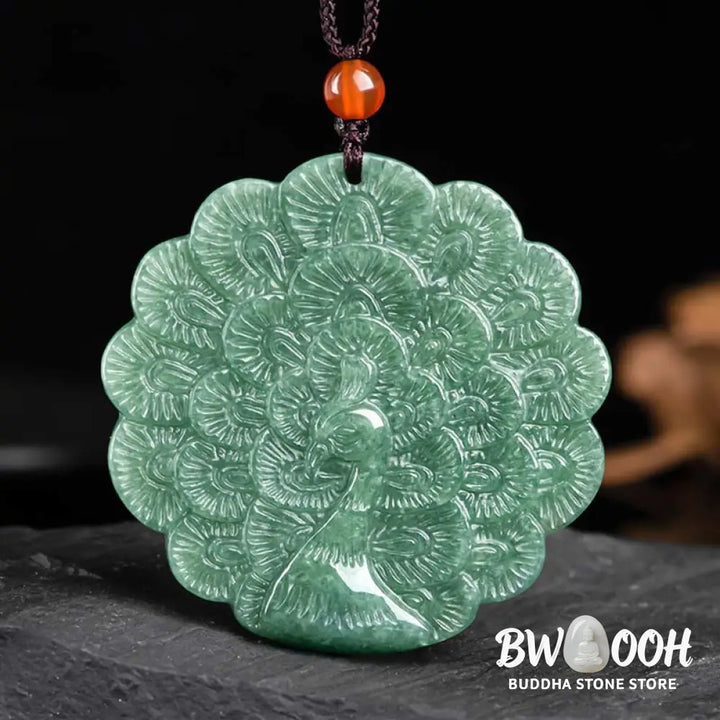 Buddha Stones Natural Jade Peacock Luck Prosperity Necklace Pendant - BWOOOH - Jade (Prosperity ♥ Abundance)