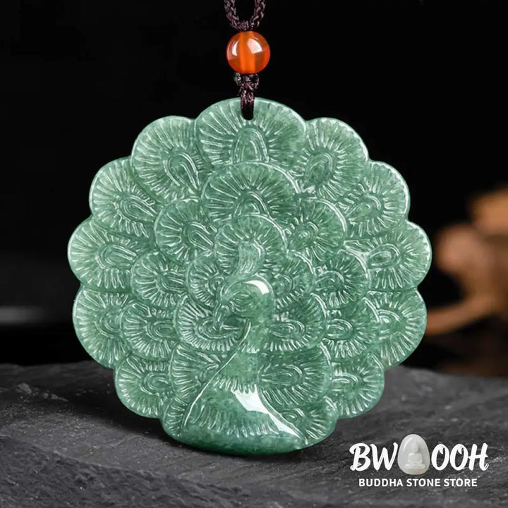 Buddha Stones Natural Jade Peacock Luck Prosperity Necklace Pendant - BWOOOH - Jade (Prosperity ♥ Abundance)