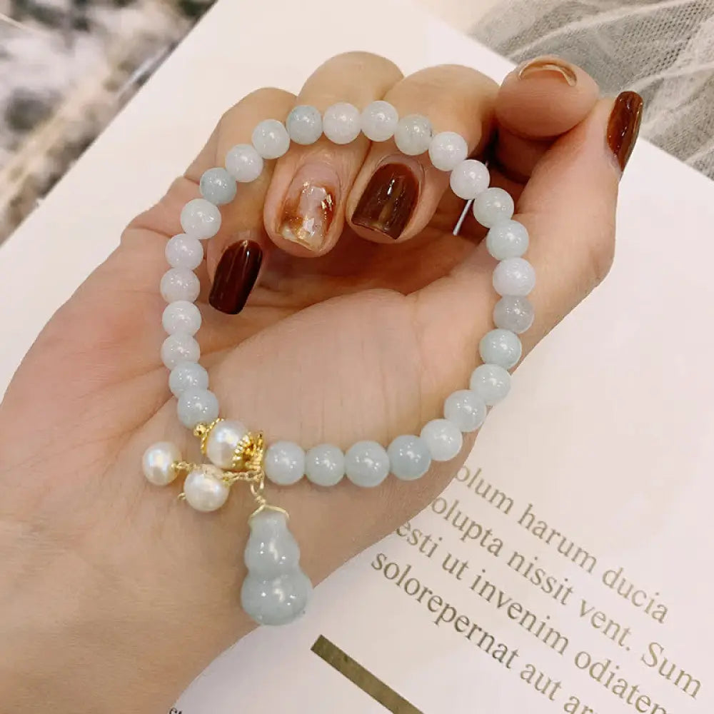 BWOOOH Natural Jade Pearl Gourd Prosperity Luck Bracelet | natural stone spiritual bracelet for healing and mindful living