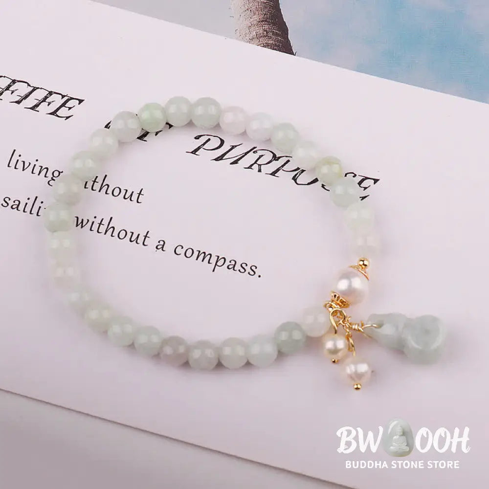 BWOOOH Natural Jade Pearl Gourd Prosperity Luck Bracelet | natural stone spiritual bracelet for healing and mindful living