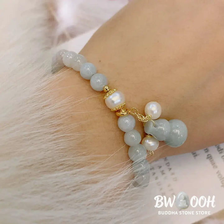 BWOOOH Natural Jade Pearl Gourd Prosperity Luck Bracelet | natural stone spiritual bracelet for healing and mindful living