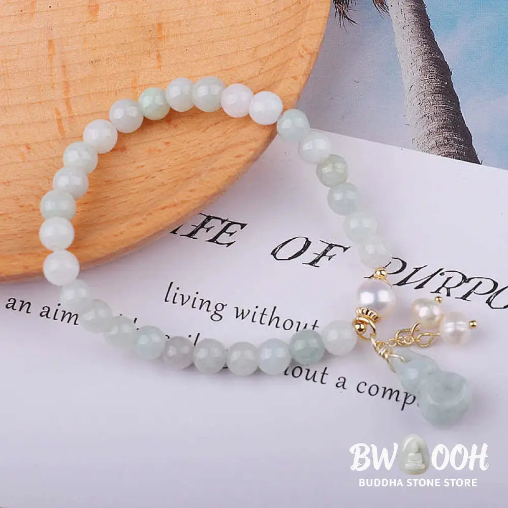 BWOOOH Natural Jade Pearl Gourd Prosperity Luck Bracelet | natural stone spiritual bracelet for healing and mindful living