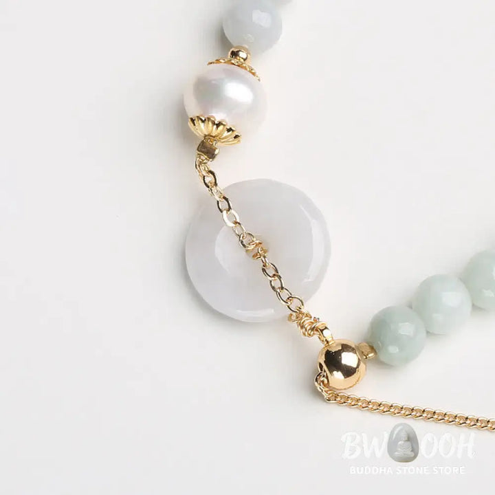 BWOOOH Natural Jade Pearl Peace Buckle Prosperity Luck Bracelet | spiritual healing bracelet
