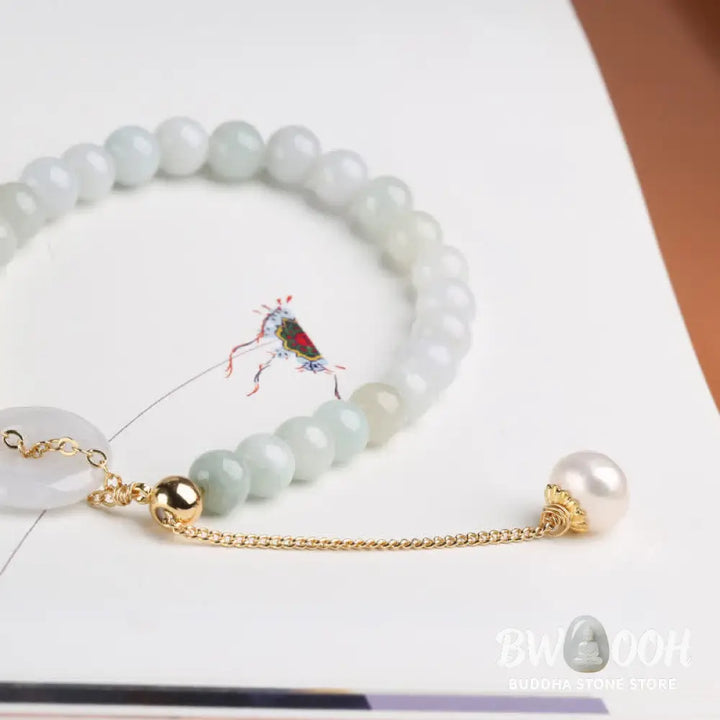 BWOOOH Natural Jade Pearl Peace Buckle Prosperity Luck Bracelet | spiritual healing bracelet