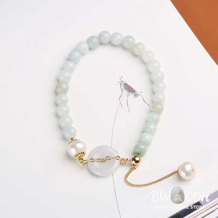 BWOOOH Natural Jade Pearl Peace Buckle Prosperity Luck Bracelet | spiritual healing bracelet