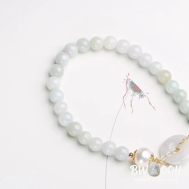 BWOOOH Natural Jade Pearl Peace Buckle Prosperity Luck Bracelet | spiritual healing bracelet
