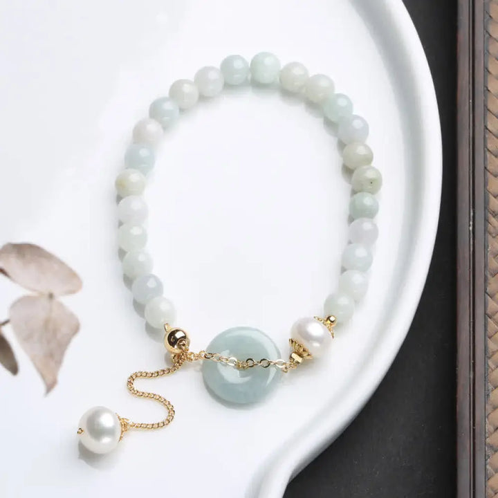 BWOOOH Natural Jade Pearl Peace Buckle Prosperity Luck Bracelet | spiritual healing bracelet