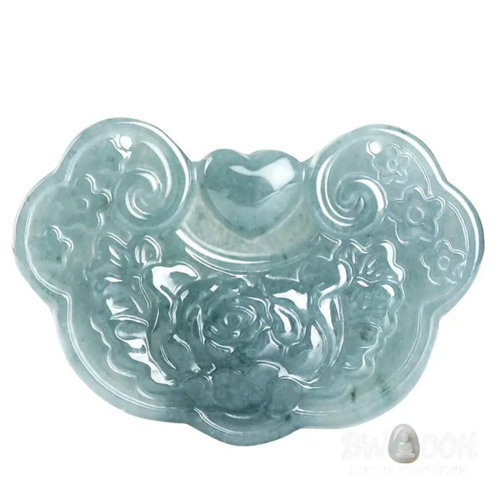 Buddha Stones Natural Jade Peony Flower Lock of Good Wishes Prosperity Necklace Pendant - BWOOOH