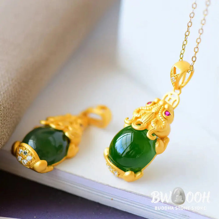 Buddha Stones Natural Jade PiXiu Balance Necklace - BWOOOH - 30*12mm - Necklace