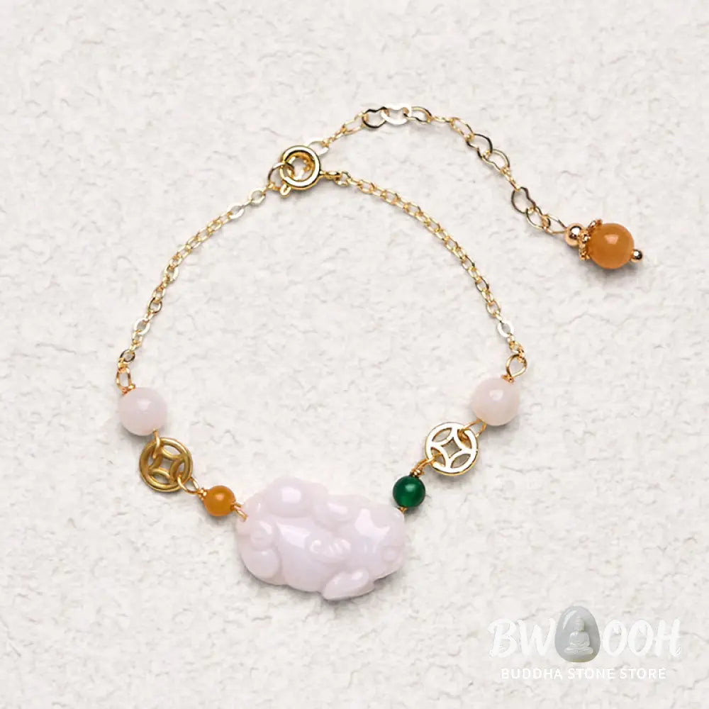 Buddha Stones Natural Jade PiXiu Carved Copper Coin Luck Chain Bracelet - BWOOOH - Jade(Wrist Circumference: 14-20cm)