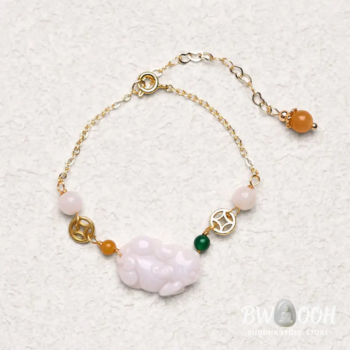Buddha Stones Natural Jade PiXiu Carved Copper Coin Luck Chain Bracelet - BWOOOH - Jade(Wrist Circumference: 14-20cm)