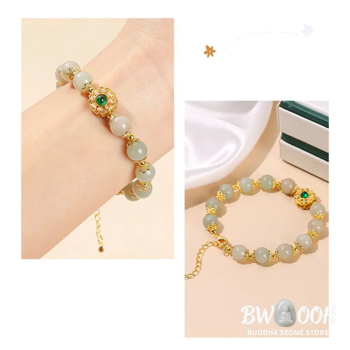 BWOOOH Natural Jade Prosperity Bead Chain Bracelet | natural stone spiritual bracelet for healing and mindful living