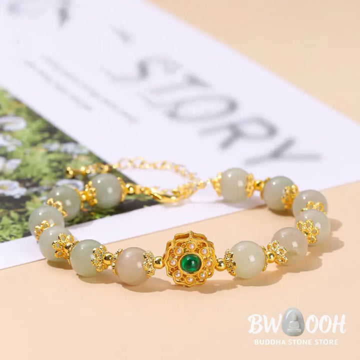 BWOOOH Natural Jade Prosperity Bead Chain Bracelet | natural stone spiritual bracelet for healing and mindful living