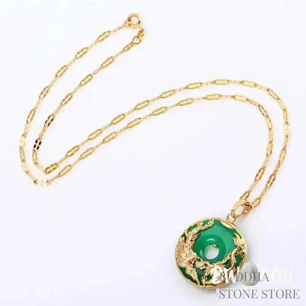 BWOOOH Natural Cyan Jade Prosperity Necklace, 43cm, featuring an alloy copper Dragon &amp; Phoenix pendant for marital harmony, financial growth, and spiritual balance. - View 4