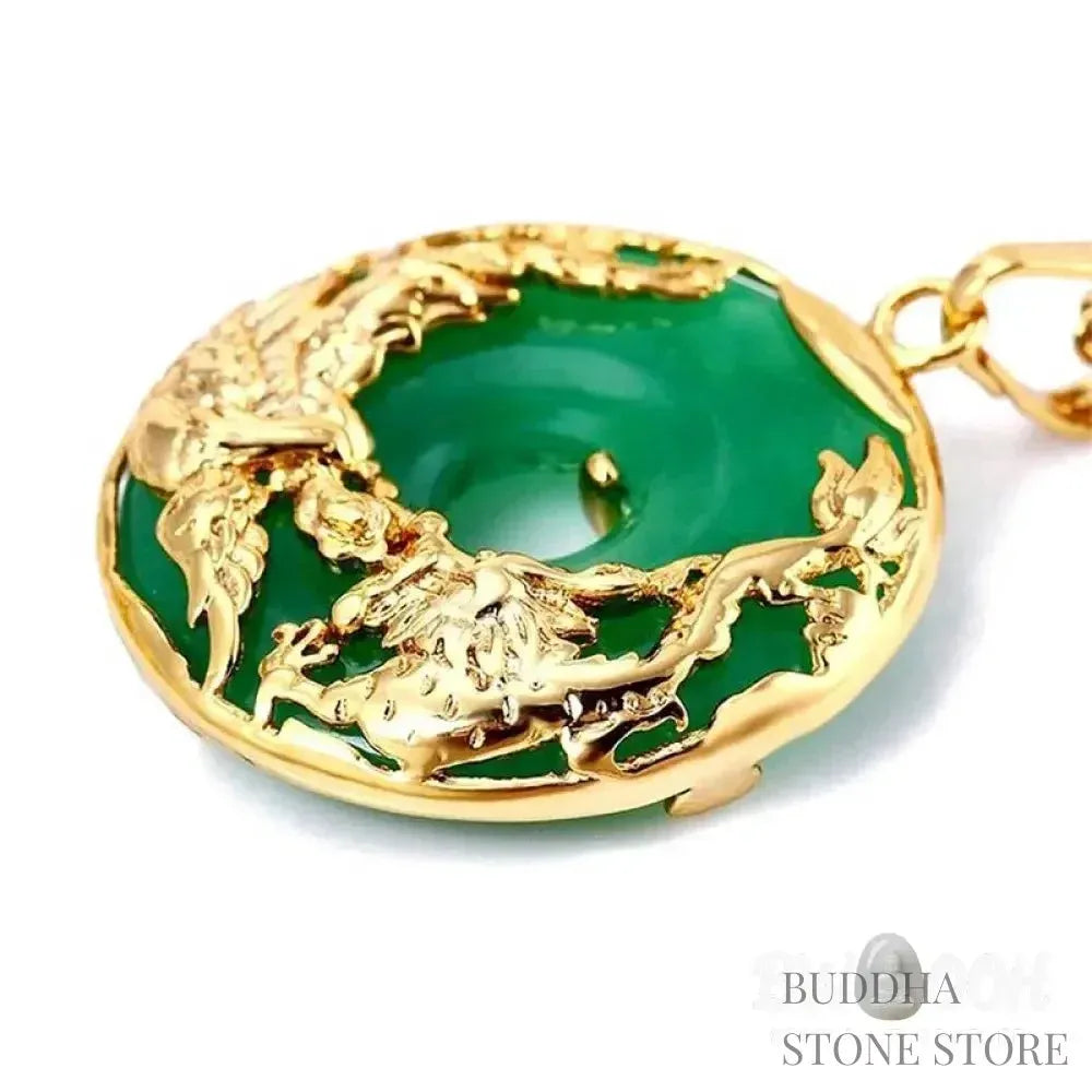 BWOOOH Natural Cyan Jade Prosperity Necklace, 43cm, featuring an alloy copper Dragon &amp; Phoenix pendant for marital harmony, financial growth, and spiritual balance. - View 3