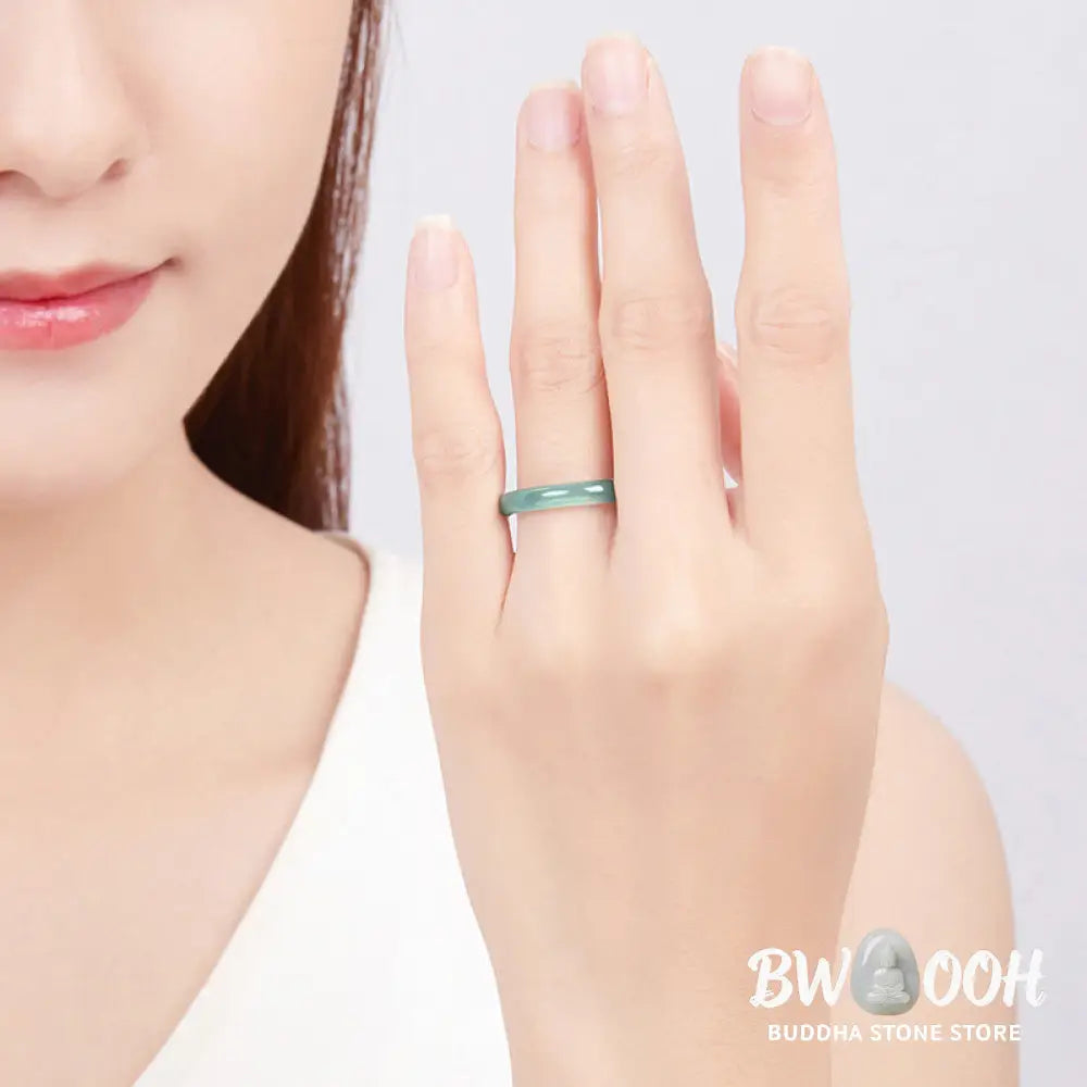 Buddha Stones Natural Jade Prosperity Protection Ring - BWOOOH - Ring