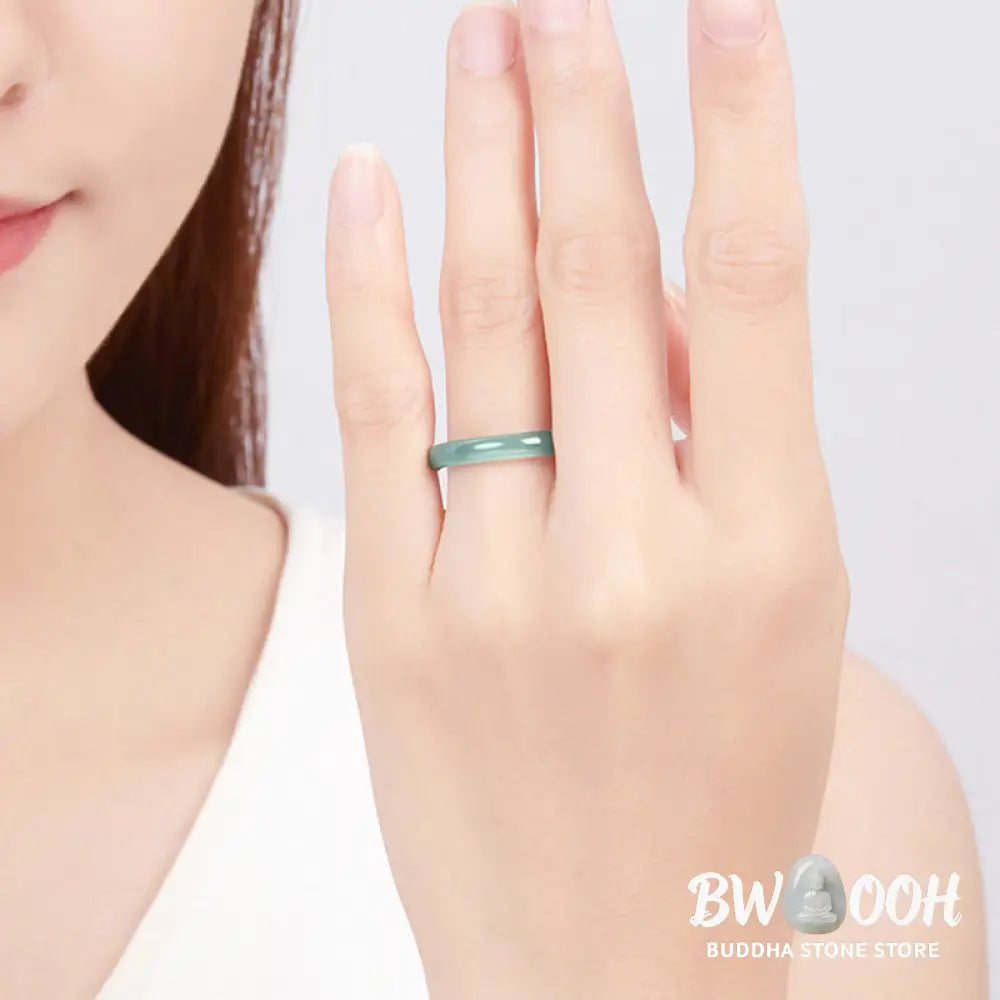 Buddha Stones Natural Jade Prosperity Protection Ring - BWOOOH - Ring