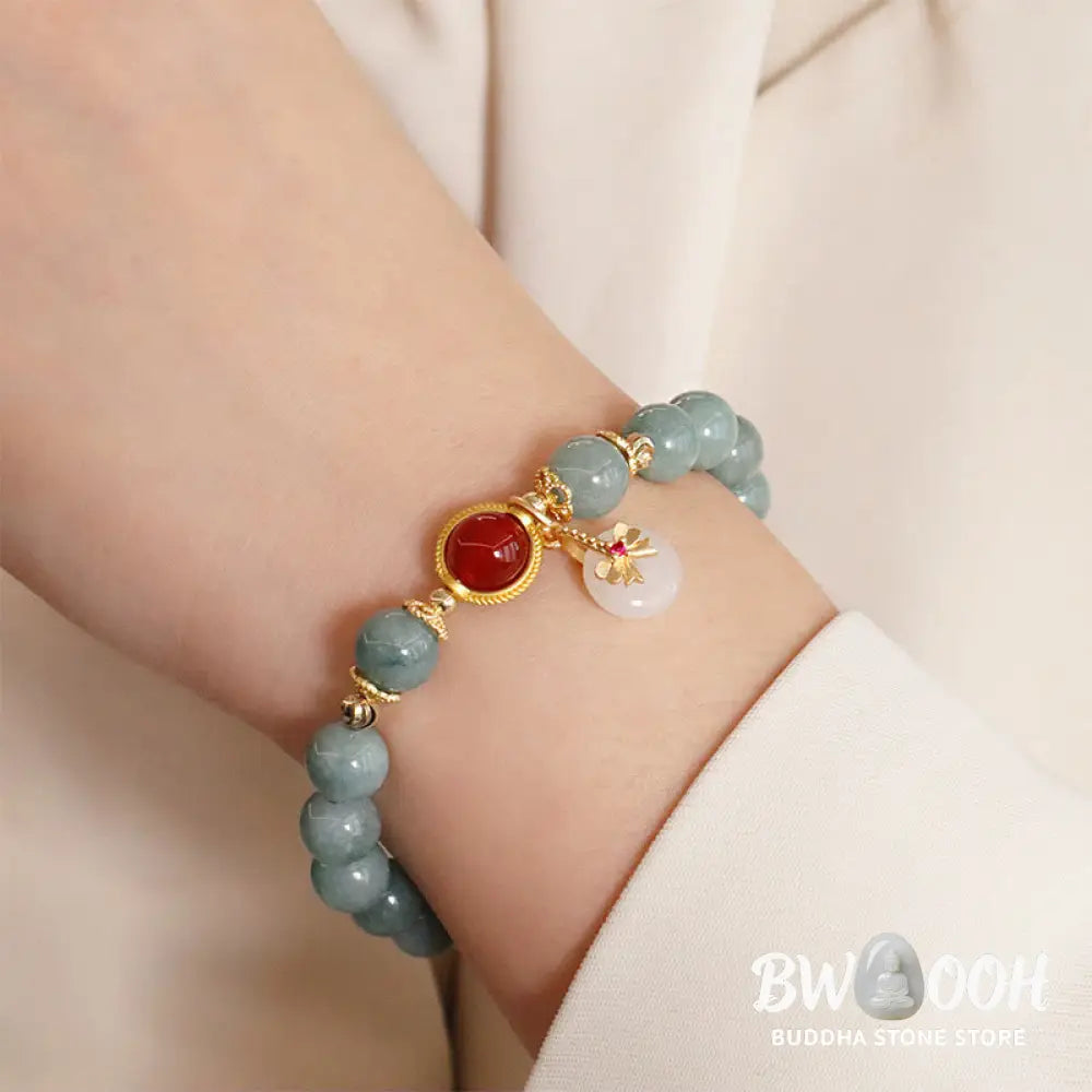 Buddha Stones Natural Jade Red Agate Pearl Bow Tie Luck Bracelet - BWOOOH - Jade Beads Bow Tie Bracelet(Wrist