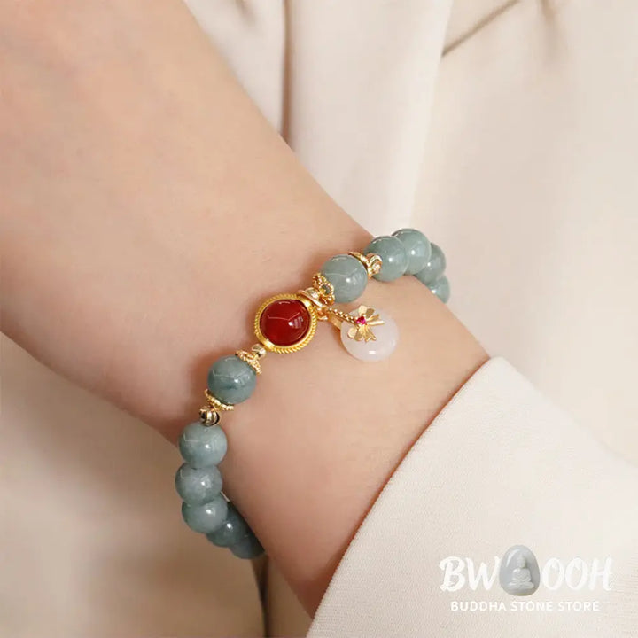 Buddha Stones Natural Jade Red Agate Pearl Bow Tie Luck Bracelet - BWOOOH - Jade Beads Bow Tie Bracelet(Wrist