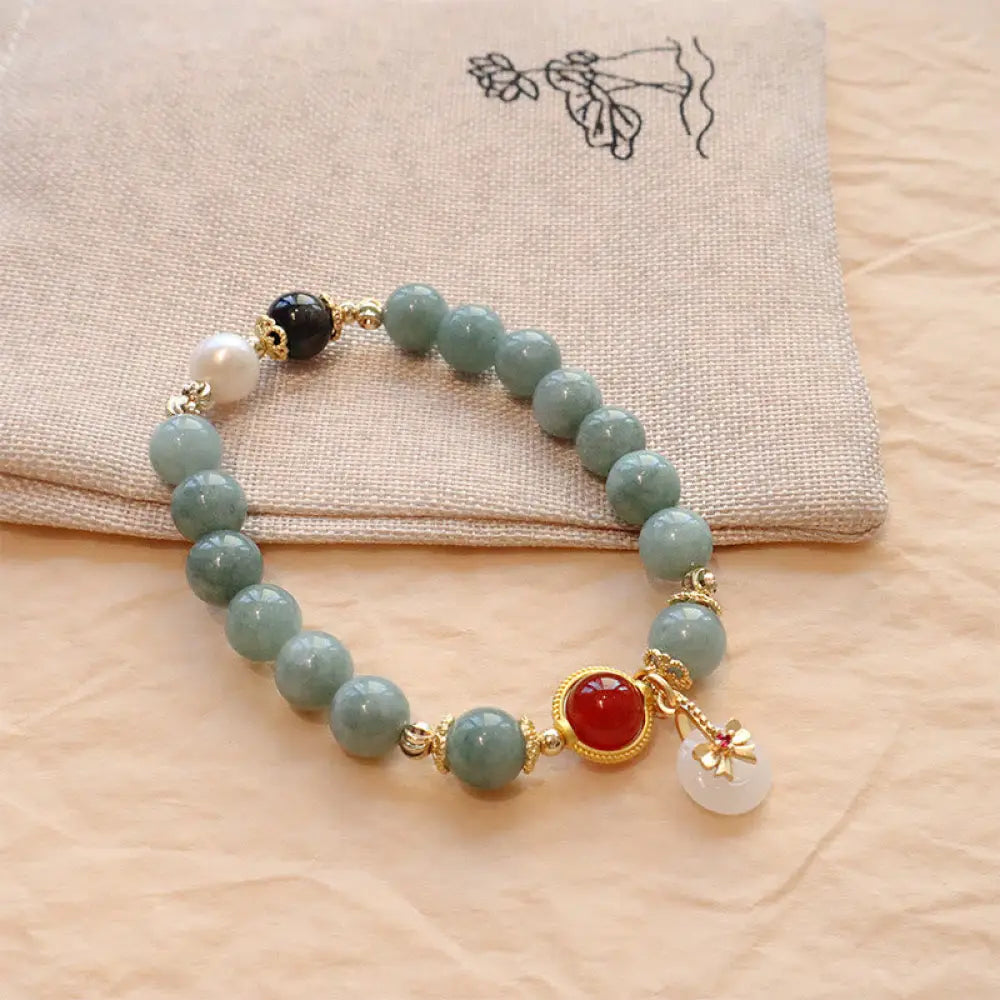 BWOOOH Natural Jade Red Agate Pearl Bow Tie Luck Bracelet - BWOOOH - Jade Beads Bow Tie Bracelet(Wrist