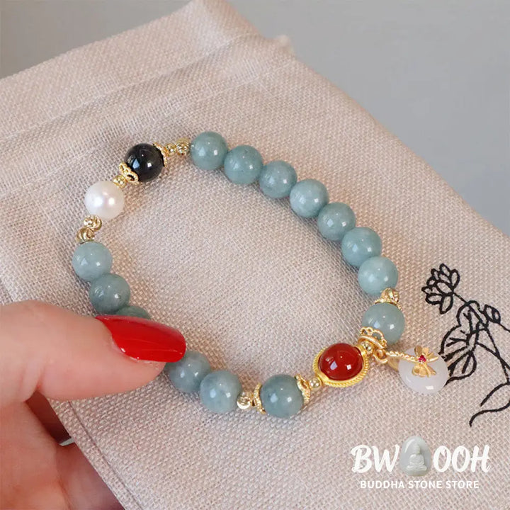 Buddha Stones Natural Jade Red Agate Pearl Bow Tie Luck Bracelet - BWOOOH - Jade Beads Bow Tie Bracelet(Wrist