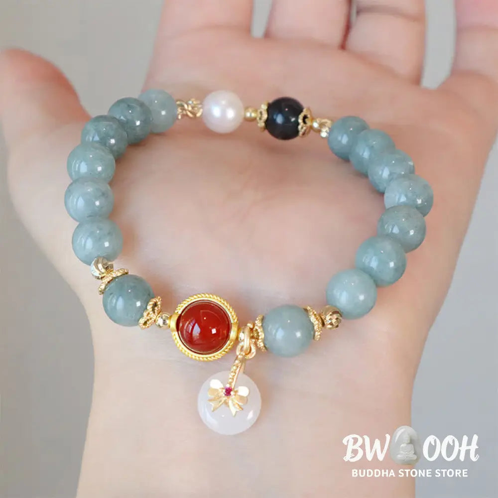 Buddha Stones Natural Jade Red Agate Pearl Bow Tie Luck Bracelet - BWOOOH - Jade Beads Bow Tie Bracelet(Wrist