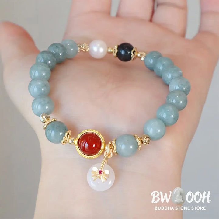 Buddha Stones Natural Jade Red Agate Pearl Bow Tie Luck Bracelet - BWOOOH - Jade Beads Bow Tie Bracelet(Wrist