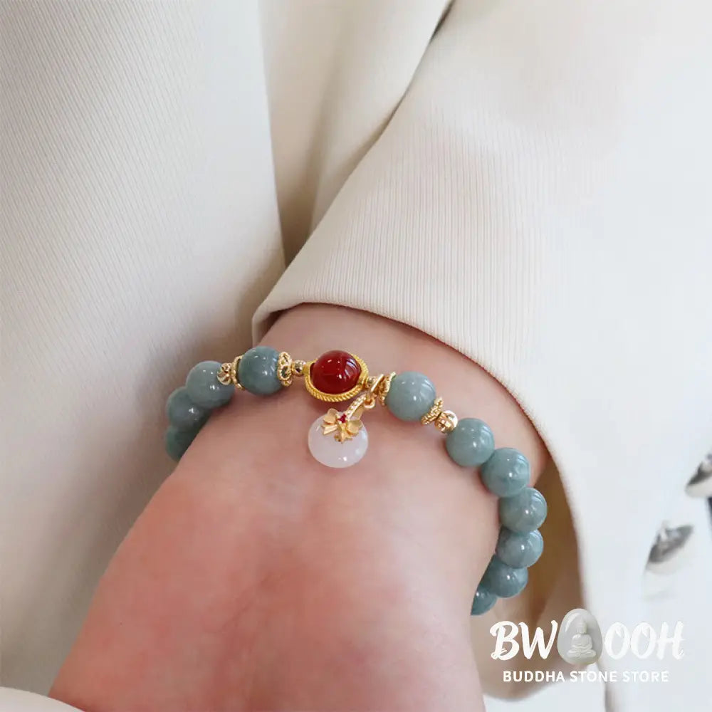 Buddha Stones Natural Jade Red Agate Pearl Bow Tie Luck Bracelet - BWOOOH - Jade Beads Bow Tie Bracelet(Wrist