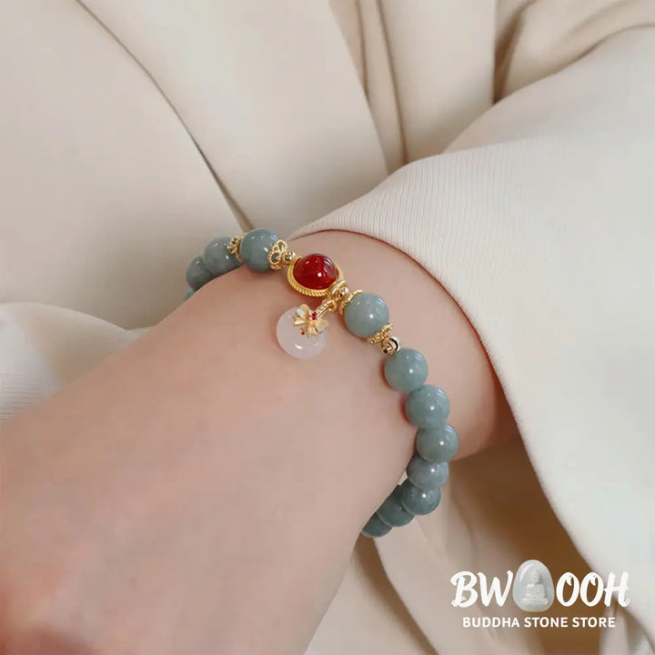 Buddha Stones Natural Jade Red Agate Pearl Bow Tie Luck Bracelet - BWOOOH - Jade Beads Bow Tie Bracelet(Wrist