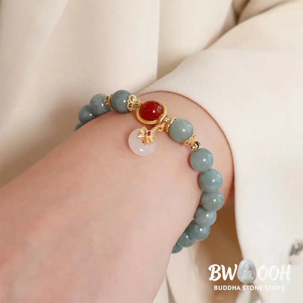 Buddha Stones Natural Jade Red Agate Pearl Bow Tie Luck Bracelet - BWOOOH - Jade Beads Bow Tie Bracelet(Wrist