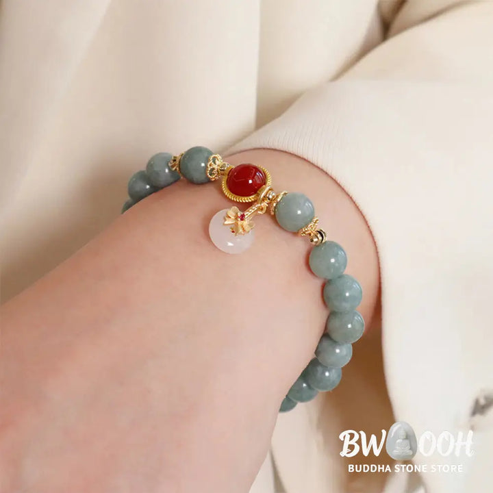 Buddha Stones Natural Jade Red Agate Pearl Bow Tie Luck Bracelet - BWOOOH - Jade Beads Bow Tie Bracelet(Wrist