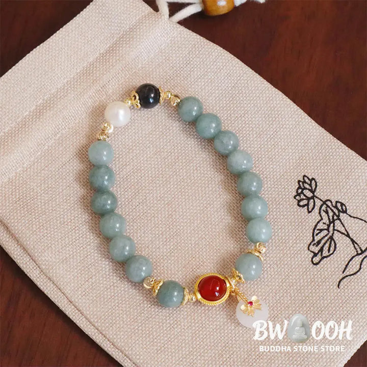 Buddha Stones Natural Jade Red Agate Pearl Bow Tie Luck Bracelet - BWOOOH - Jade Beads Bow Tie Bracelet(Wrist