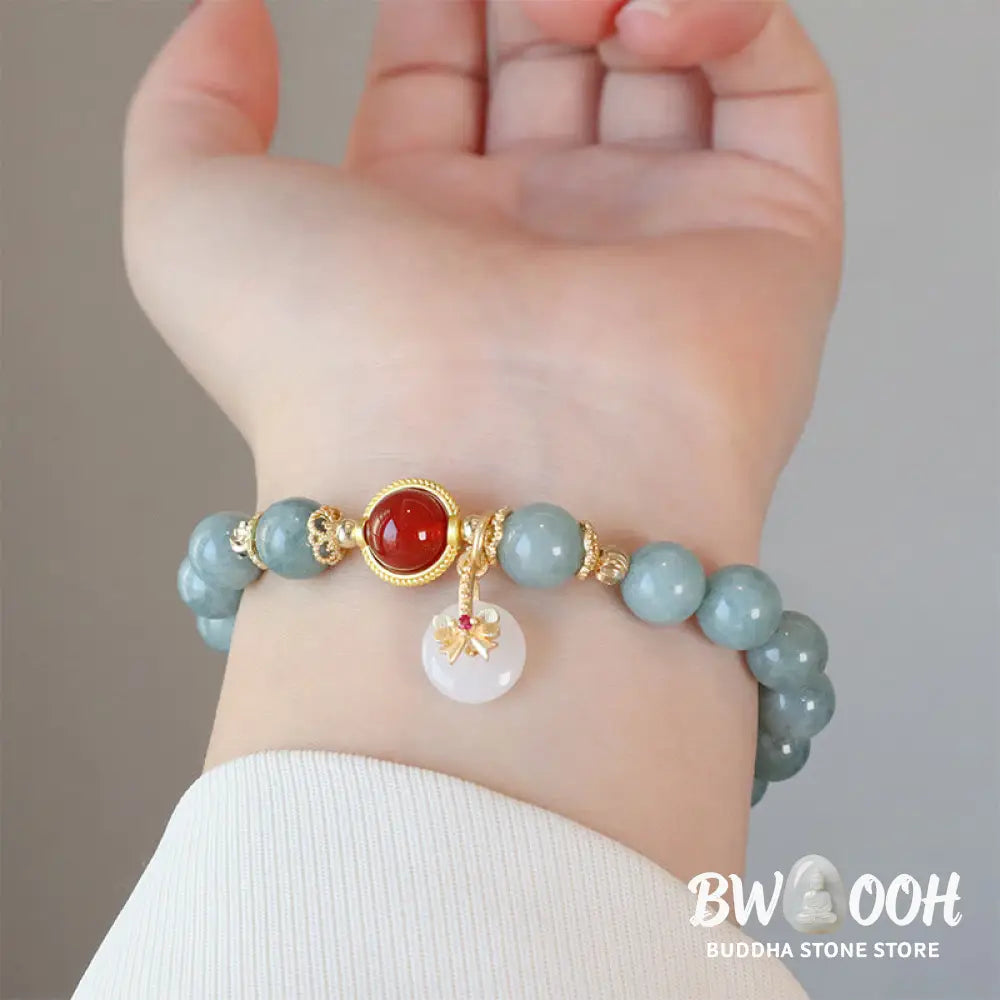 Buddha Stones Natural Jade Red Agate Pearl Bow Tie Luck Bracelet - BWOOOH - Jade Beads Bow Tie Bracelet(Wrist